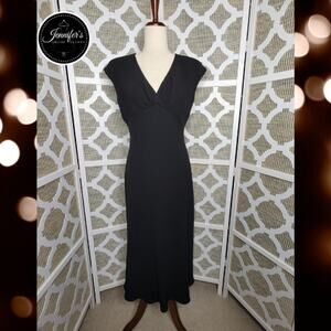 Jones Wear Black Vintage 90's V Neck Empire Waist Midi Flare Dress Size 6
